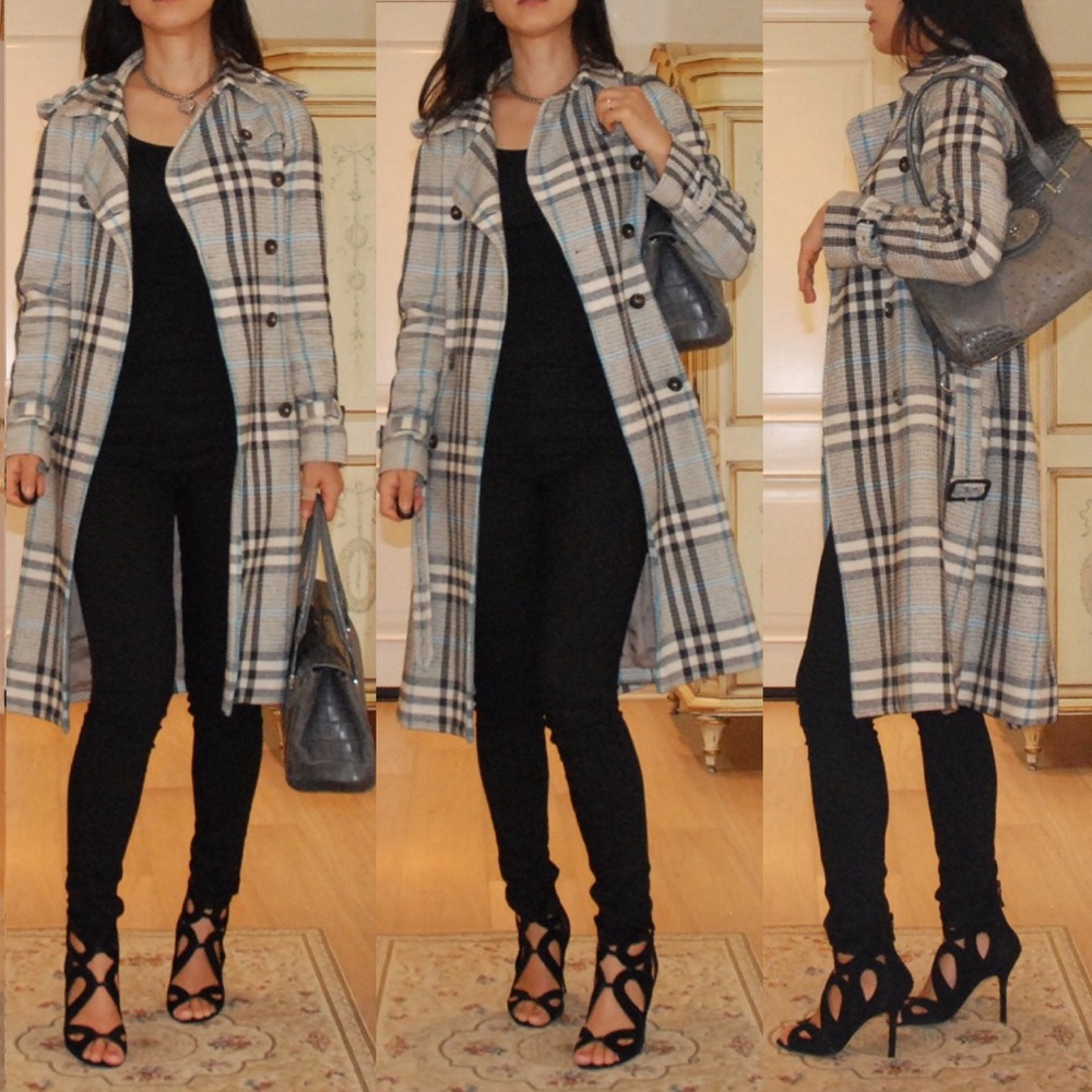 BURBERRY COAT plaid double-breasted trench coat S/US 4